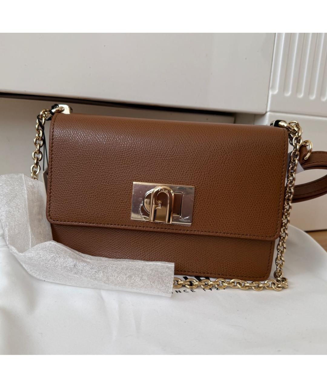 FURLA Коричневая кожаная сумка через плечо, фото 2