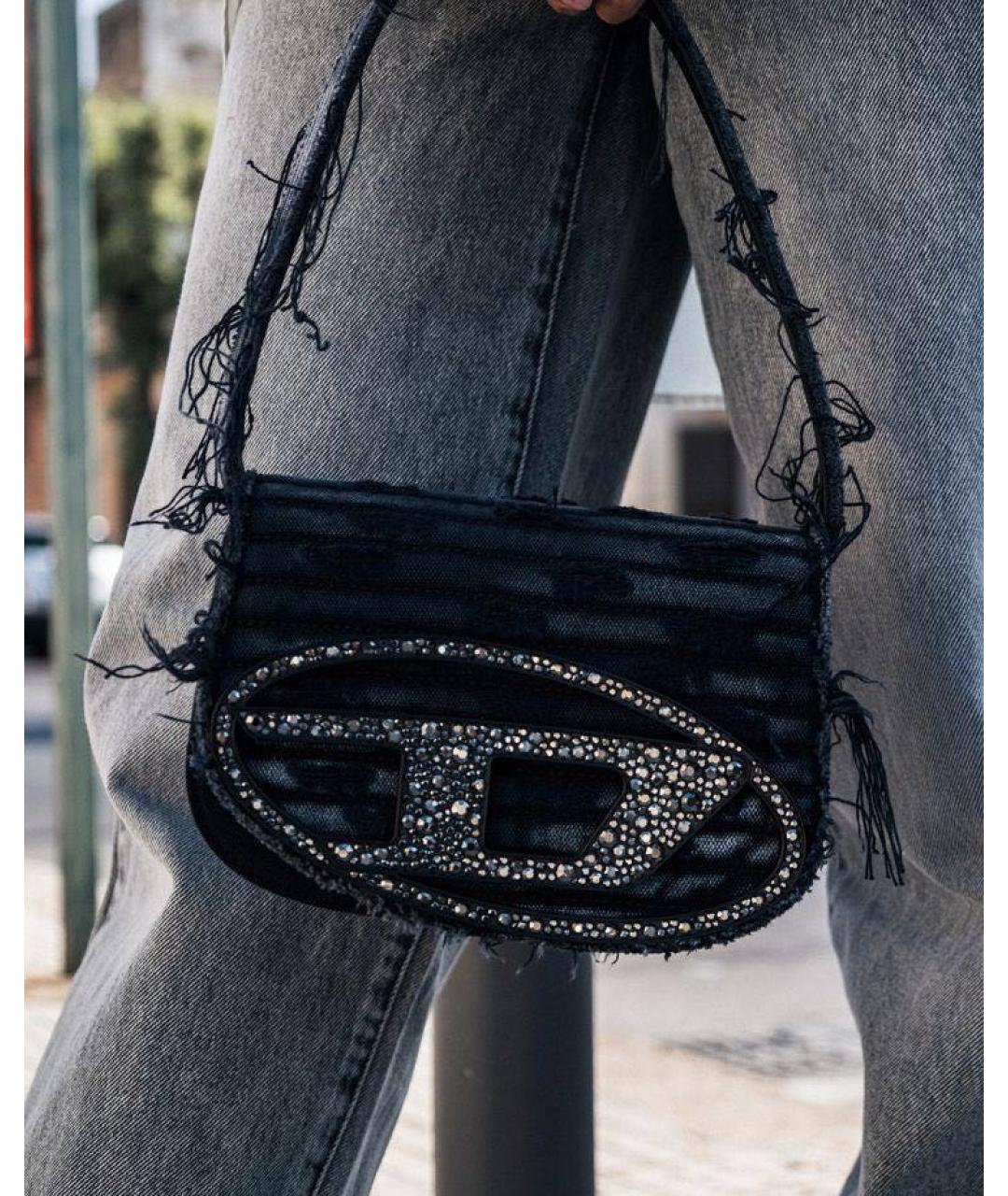 DIESEL Черная деним сумка с короткими ручками, фото 4