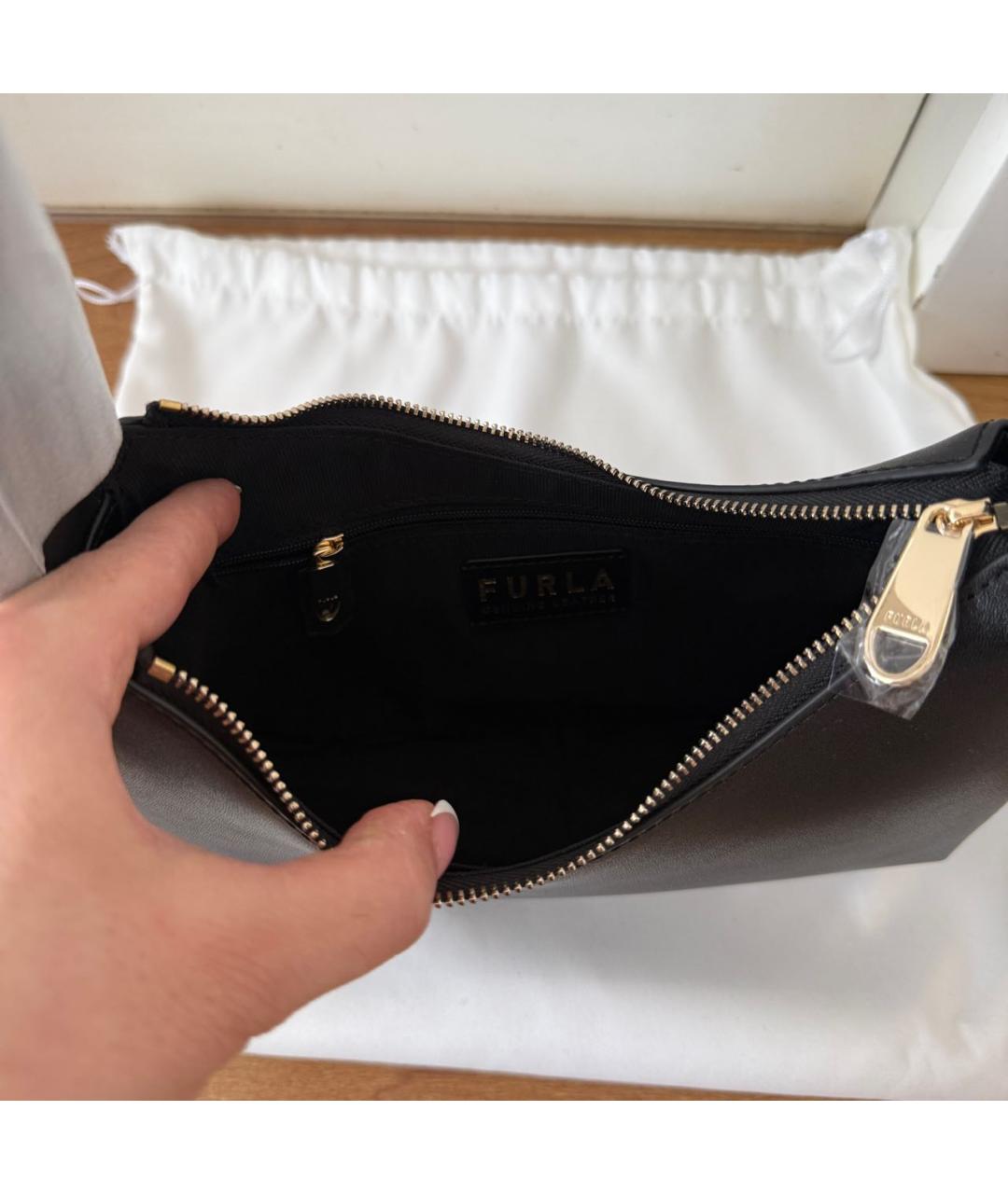 FURLA Черная кожаная сумка с короткими ручками, фото 4