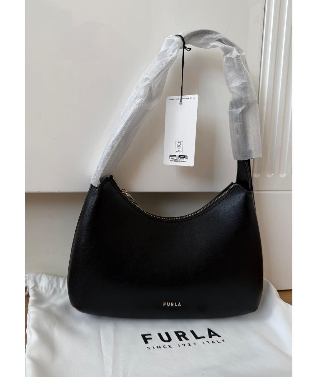 FURLA Черная кожаная сумка с короткими ручками, фото 8