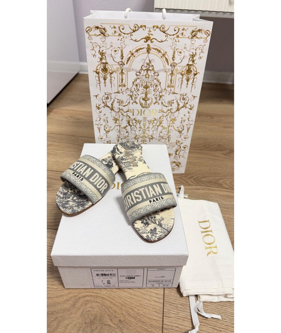 CHRISTIAN DIOR Серые кожаные шлепанцы, фото 2