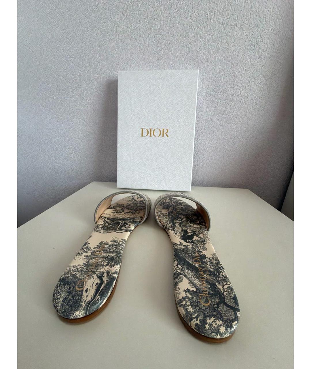 CHRISTIAN DIOR Серые кожаные шлепанцы, фото 4