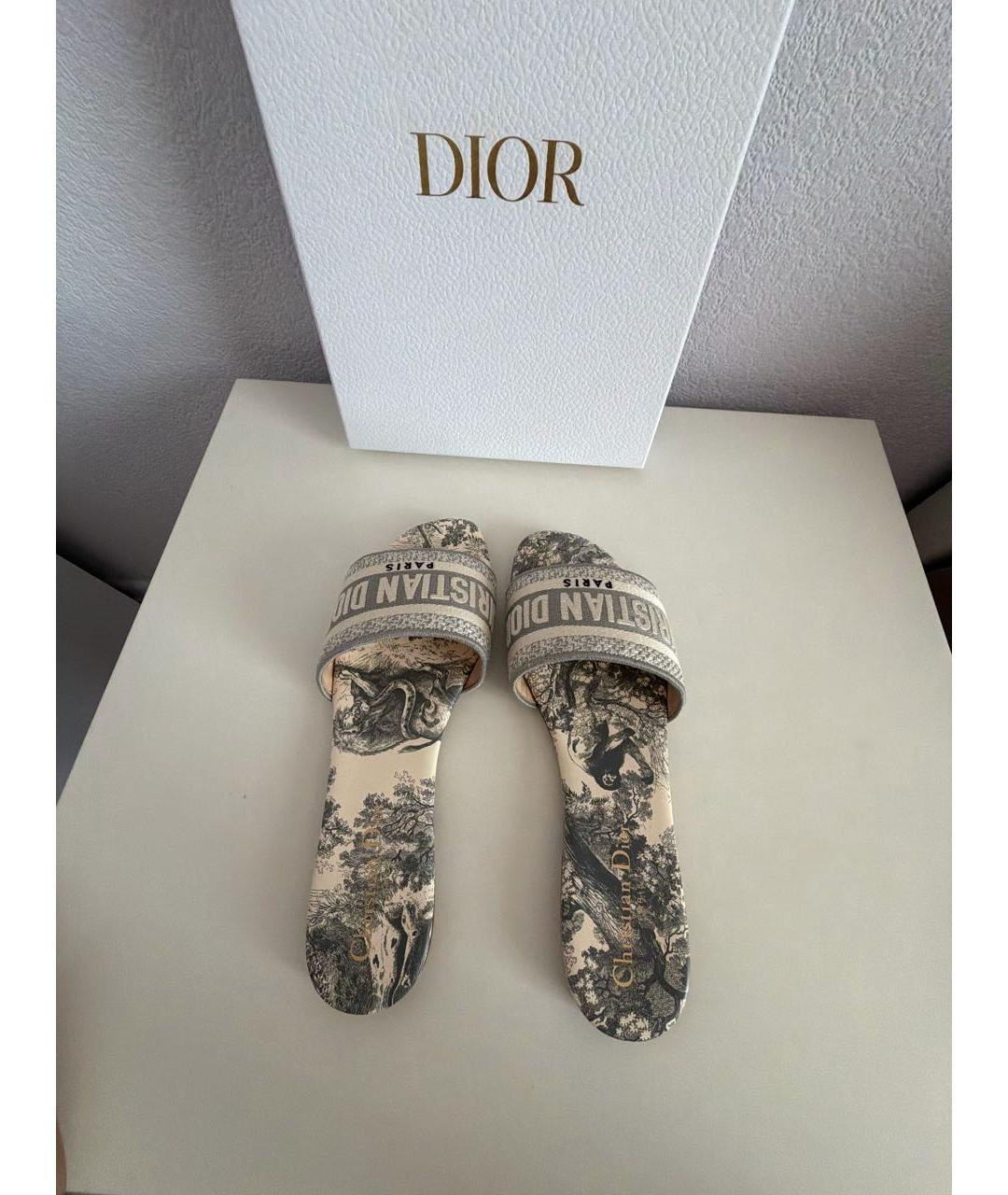 CHRISTIAN DIOR Серые кожаные шлепанцы, фото 3