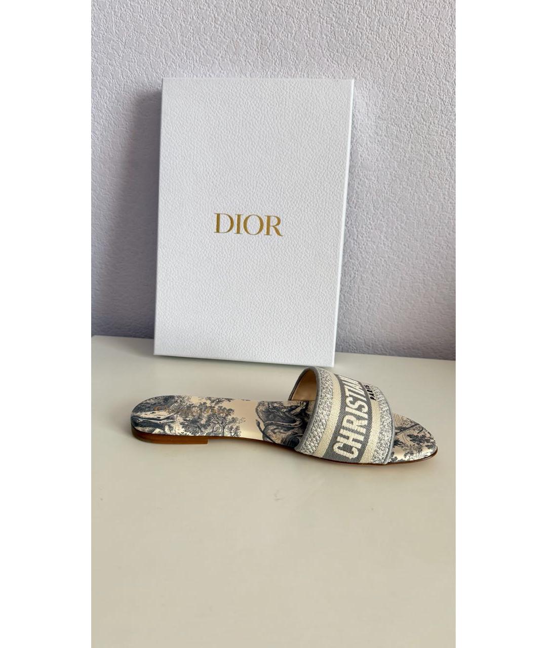 CHRISTIAN DIOR Серые кожаные шлепанцы, фото 5