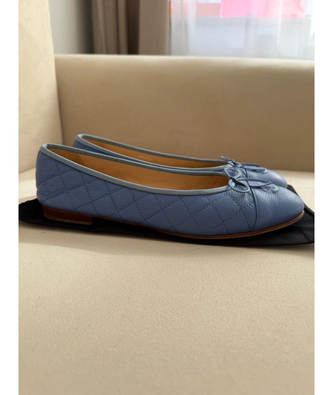 CHANEL Голубые кожаные балетки, фото 7