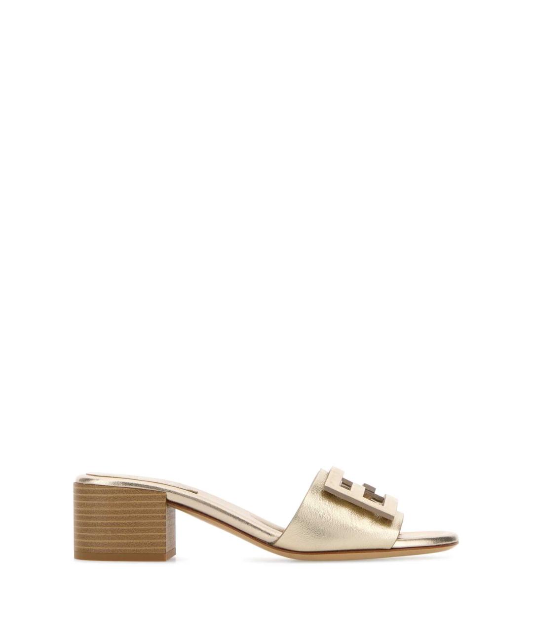 FENDI Золотые кожаные мюли, фото 1