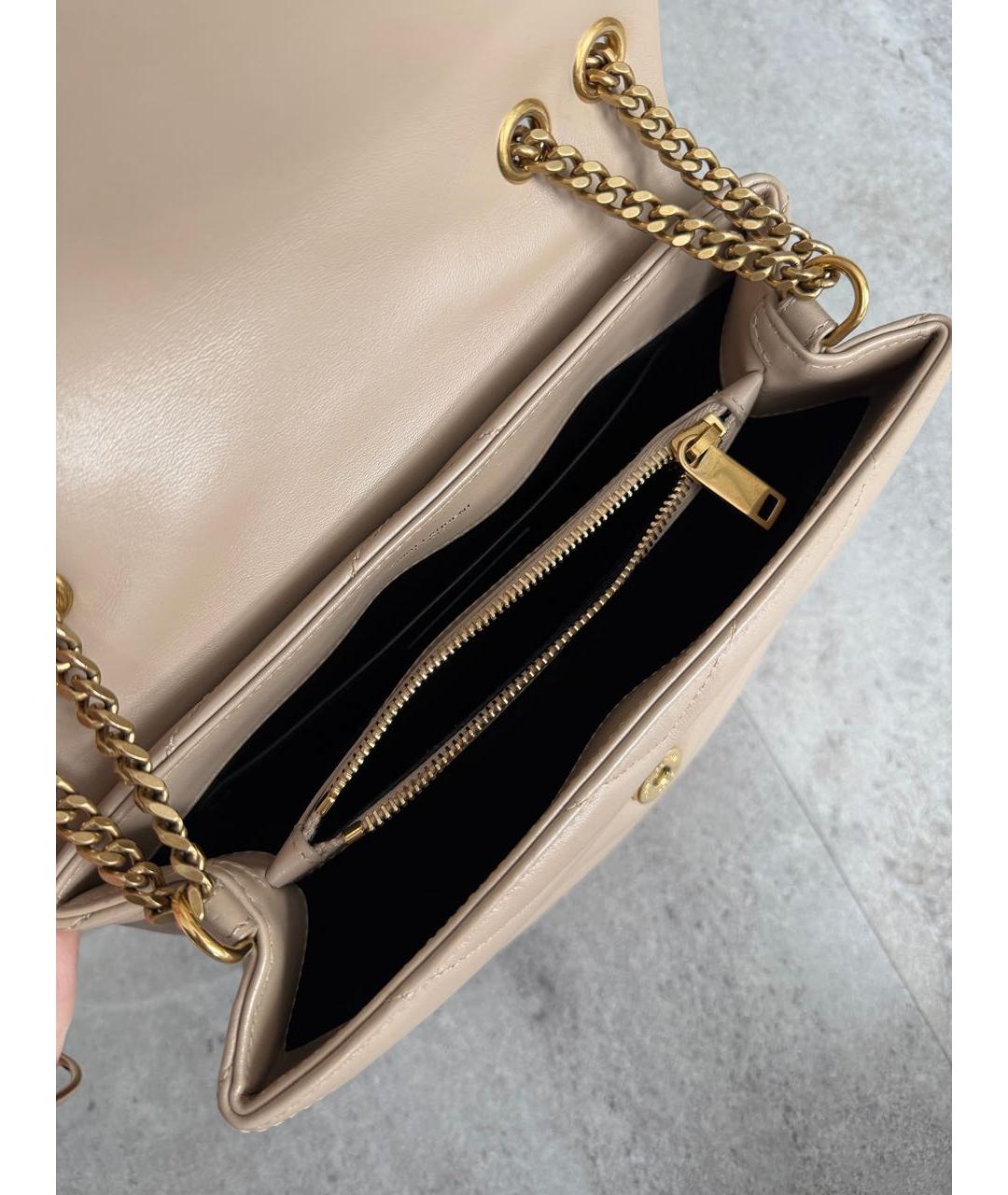 SAINT LAURENT Бежевая кожаная сумка через плечо, фото 7