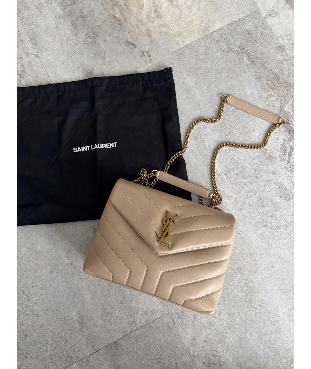 SAINT LAURENT Бежевая кожаная сумка через плечо, фото 2