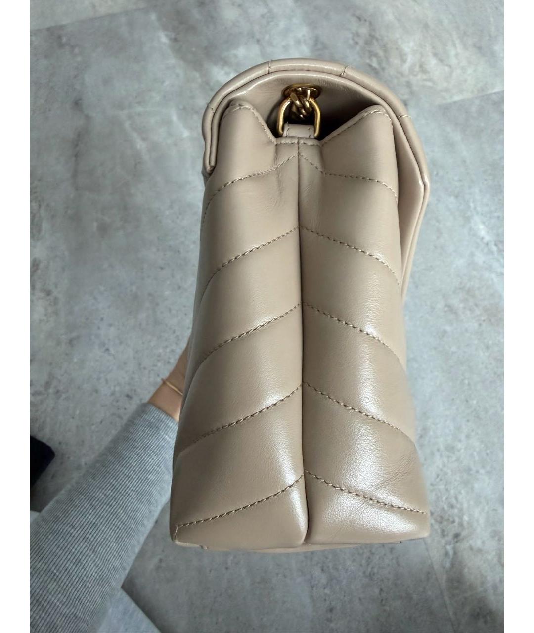 SAINT LAURENT Бежевая кожаная сумка через плечо, фото 6