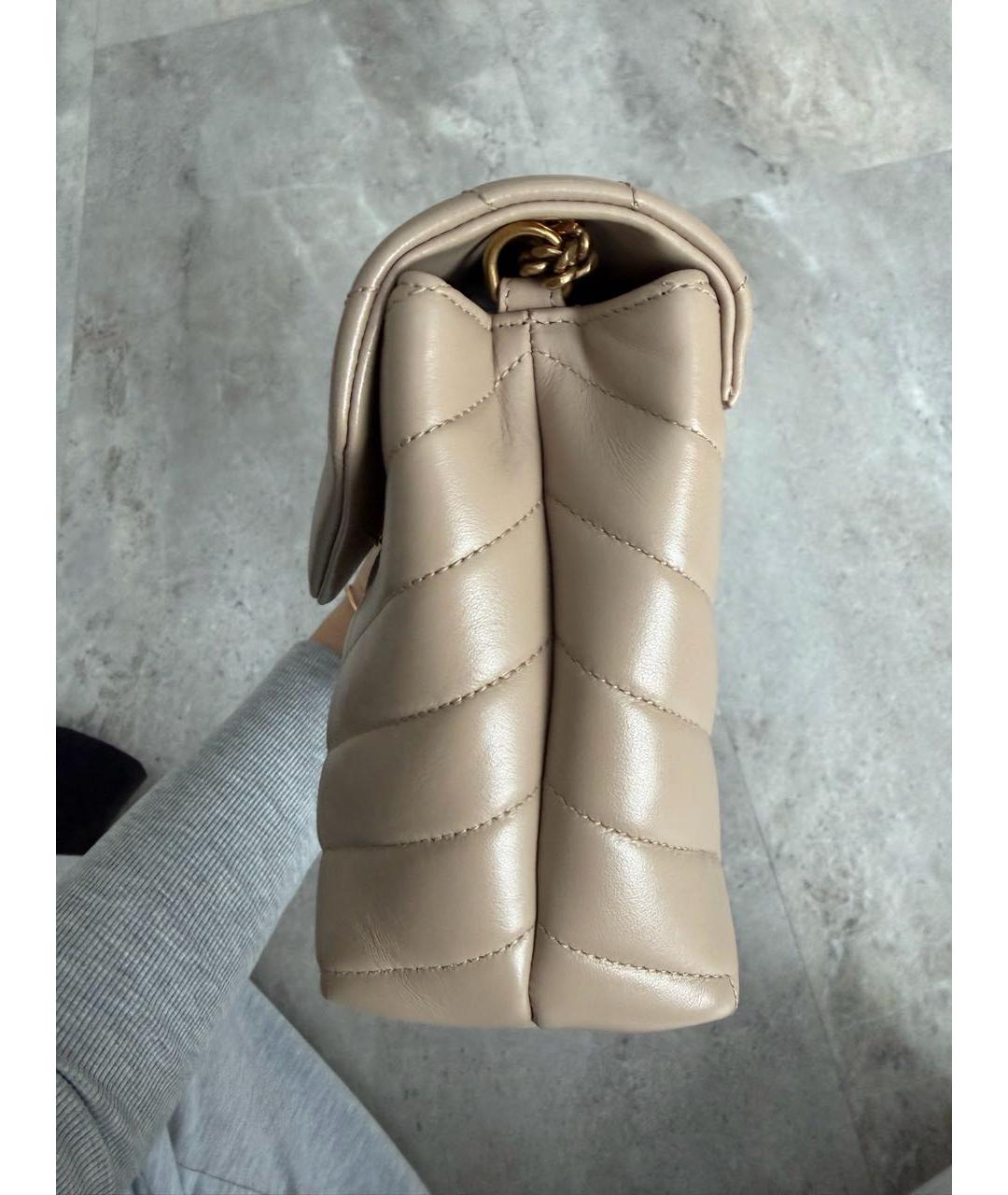 SAINT LAURENT Бежевая кожаная сумка через плечо, фото 5