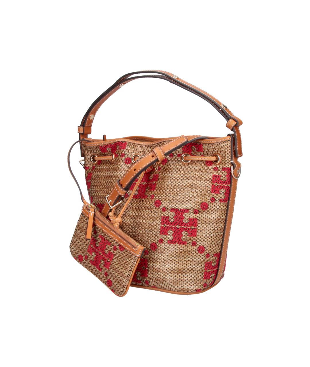 TORY BURCH Коричневая синтетическая сумка с короткими ручками, фото 2