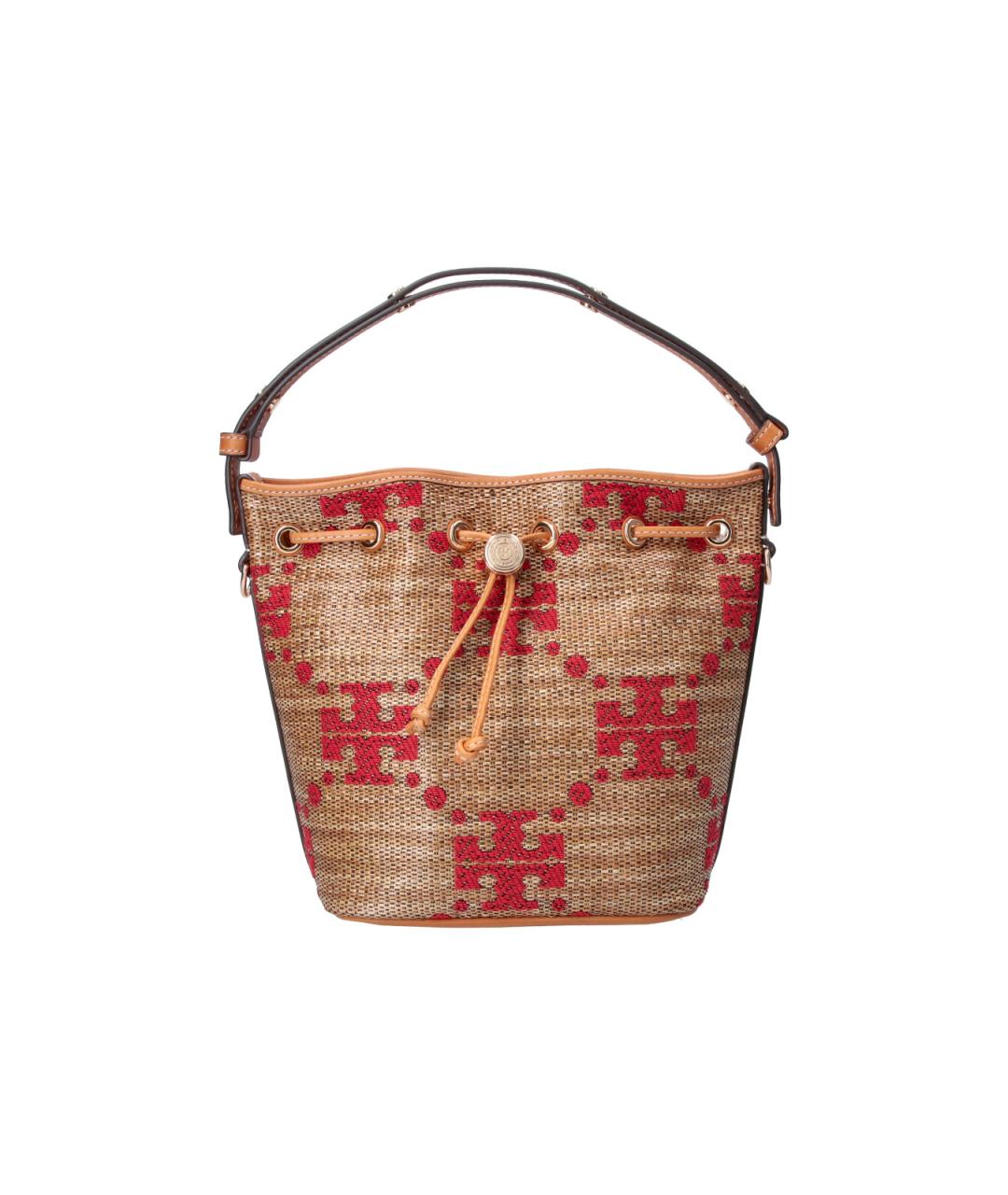 TORY BURCH Коричневая синтетическая сумка с короткими ручками, фото 1