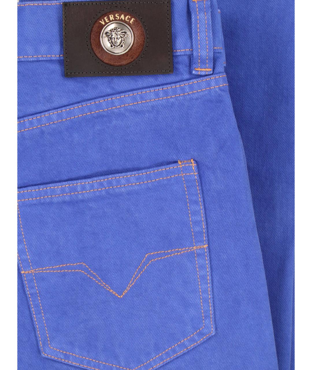 VERSACE Синие хлопковые прямые джинсы, фото 4