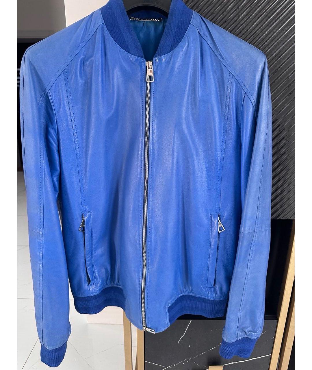 VERSACE COLLECTION Синяя кожаная куртка, фото 6