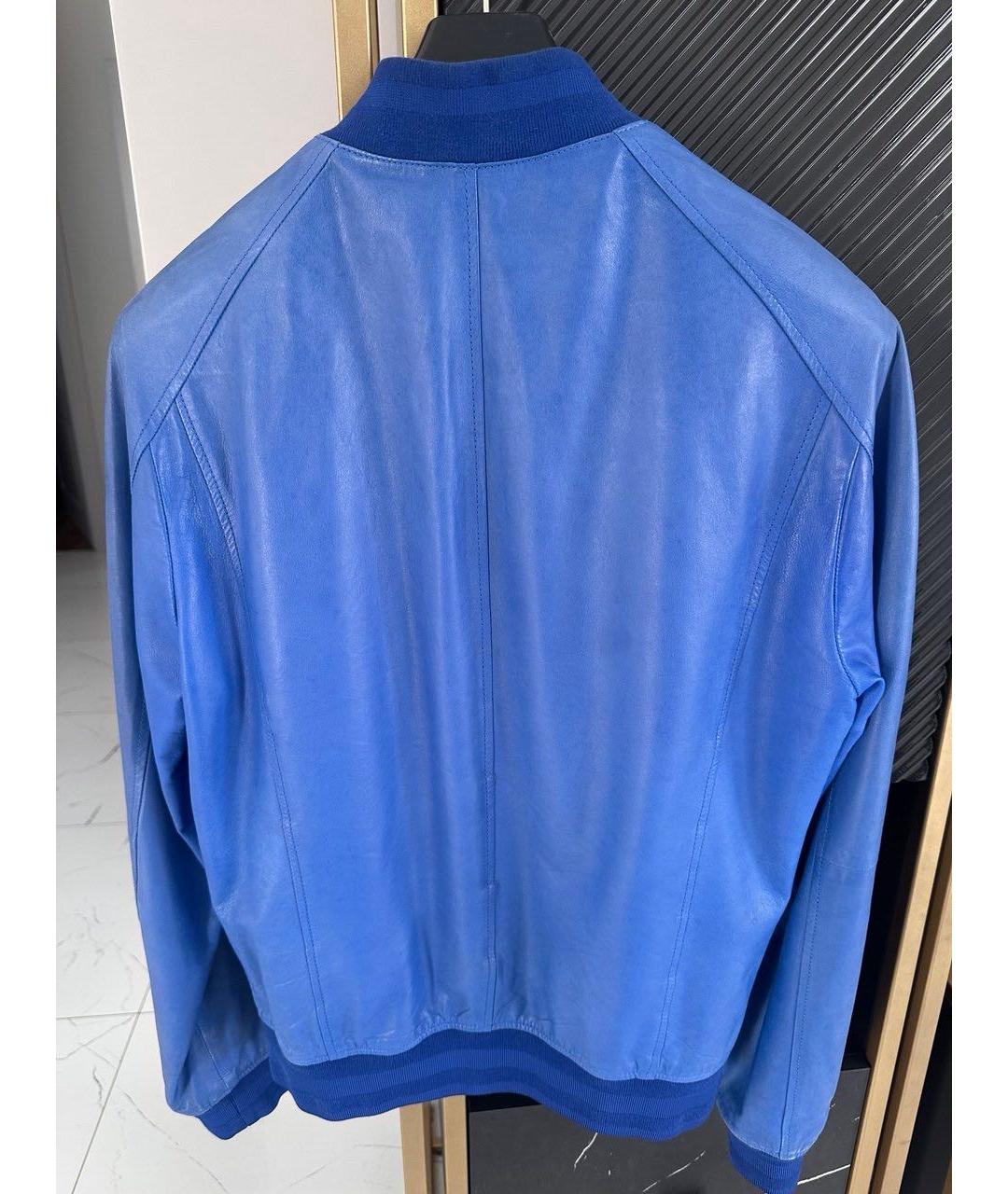VERSACE COLLECTION Синяя кожаная куртка, фото 2