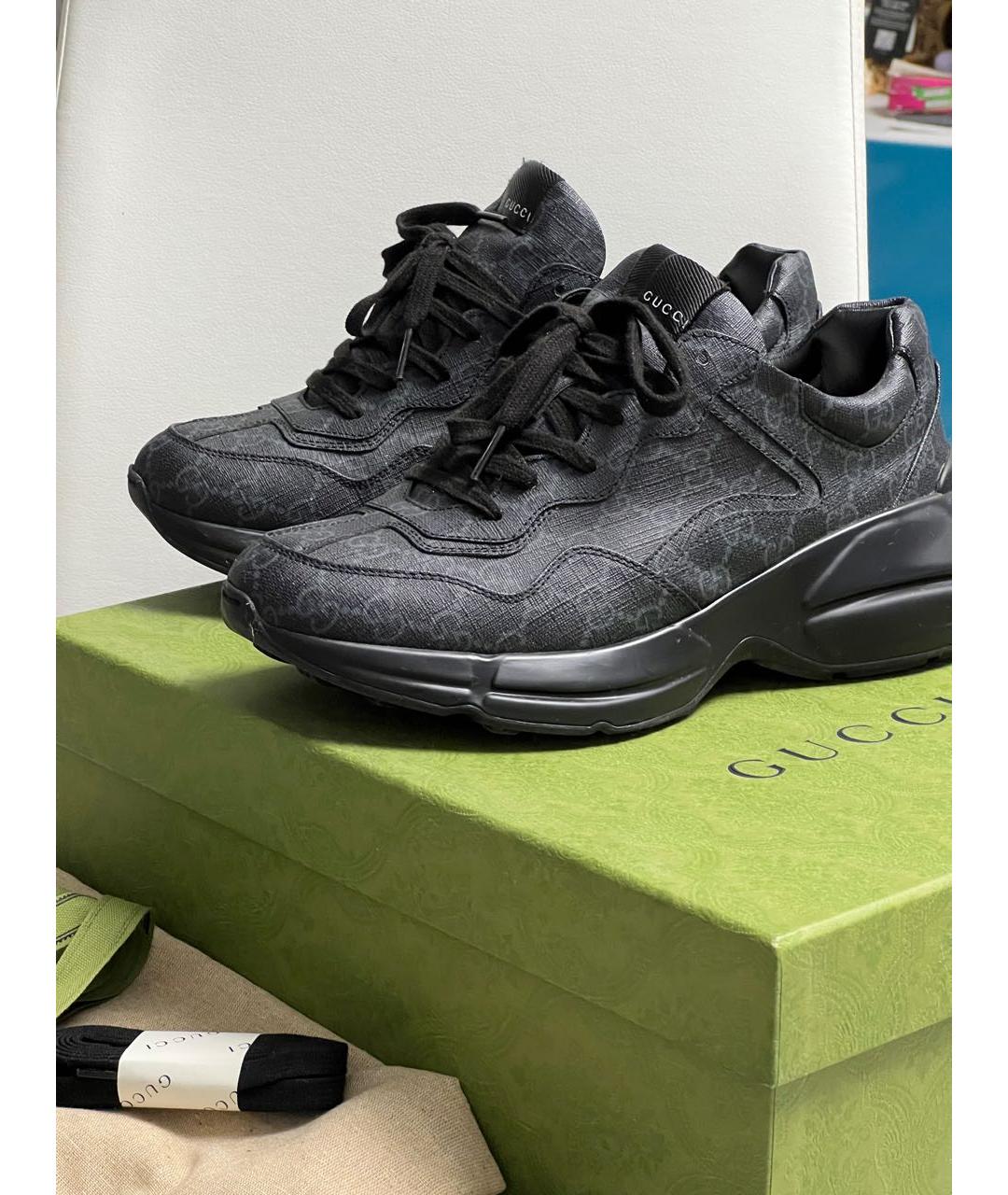 GUCCI Черные кожаные низкие кроссовки / кеды, фото 7