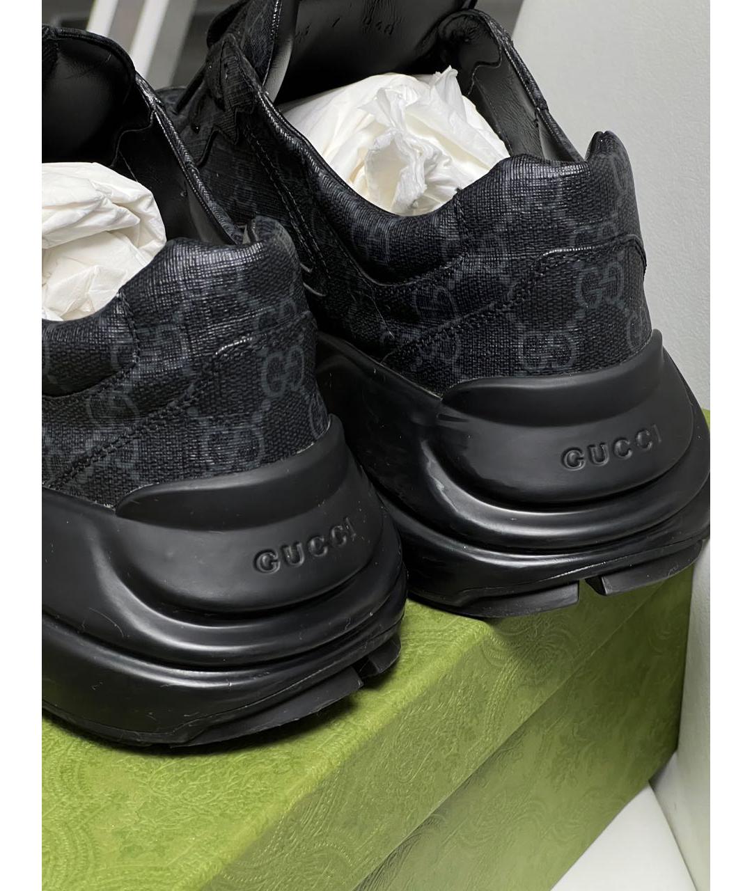GUCCI Черные кожаные низкие кроссовки / кеды, фото 4