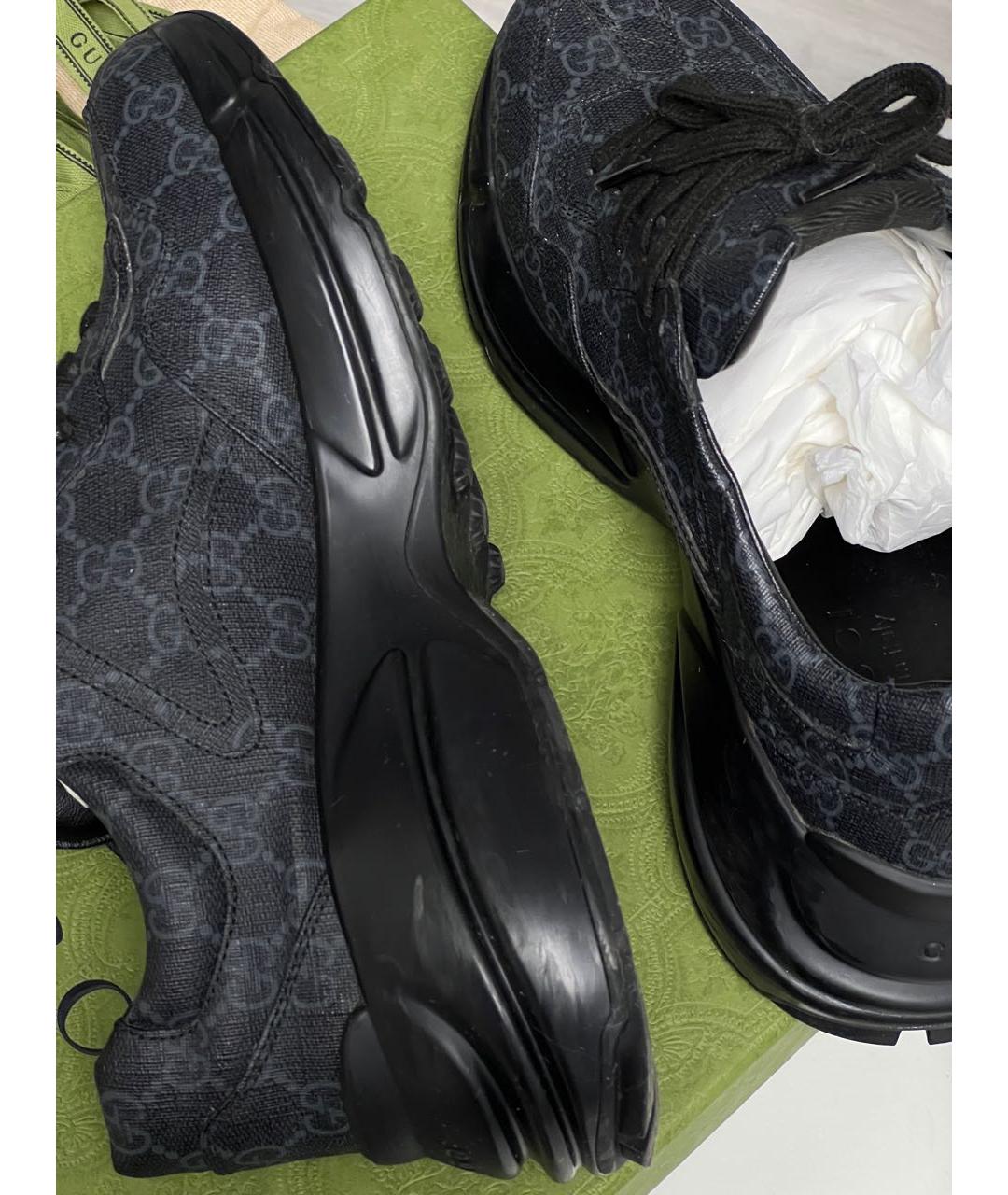 GUCCI Черные кожаные низкие кроссовки / кеды, фото 3