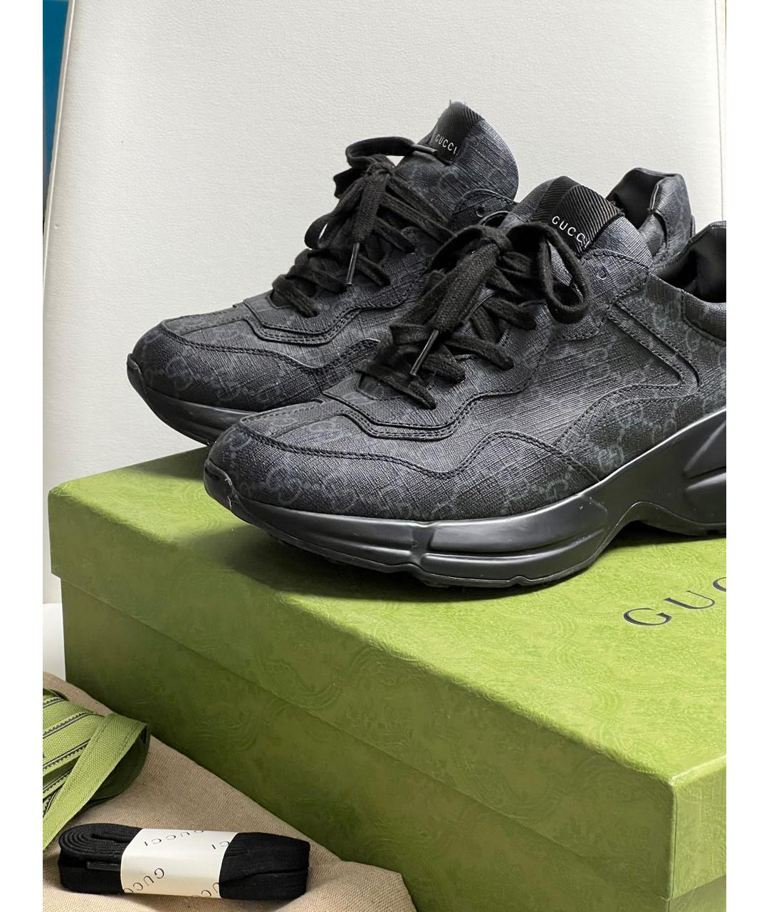 GUCCI Черные кожаные низкие кроссовки / кеды, фото 6