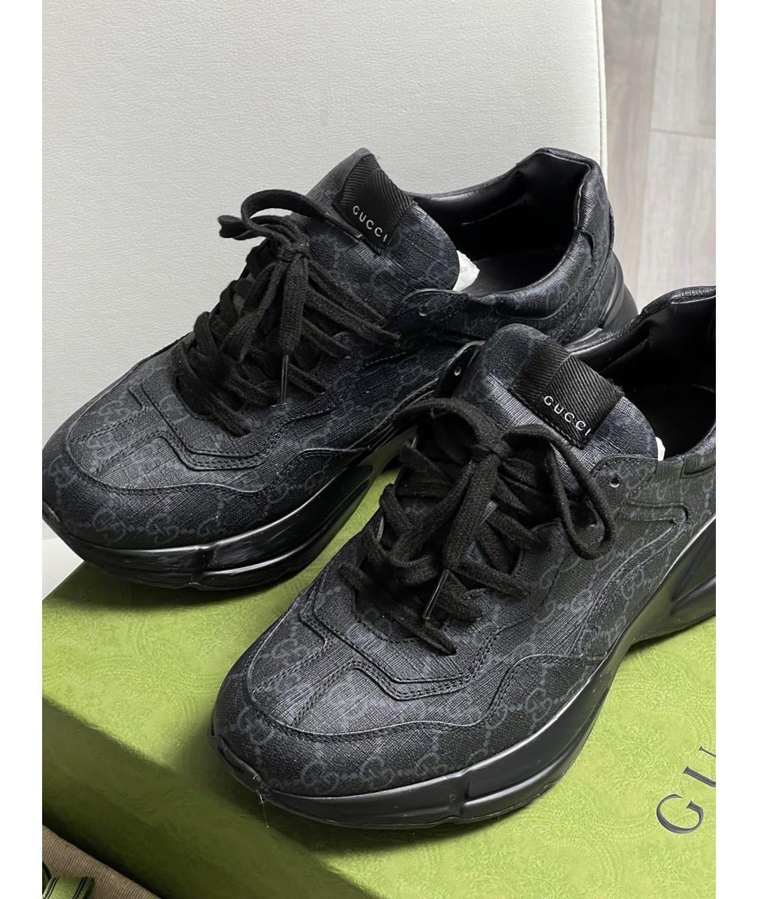 GUCCI Черные кожаные низкие кроссовки / кеды, фото 2