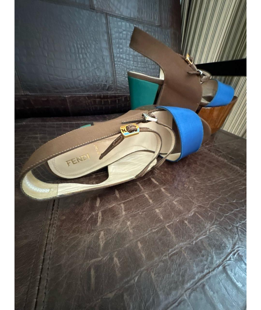 FENDI Мульти текстильные босоножки, фото 8