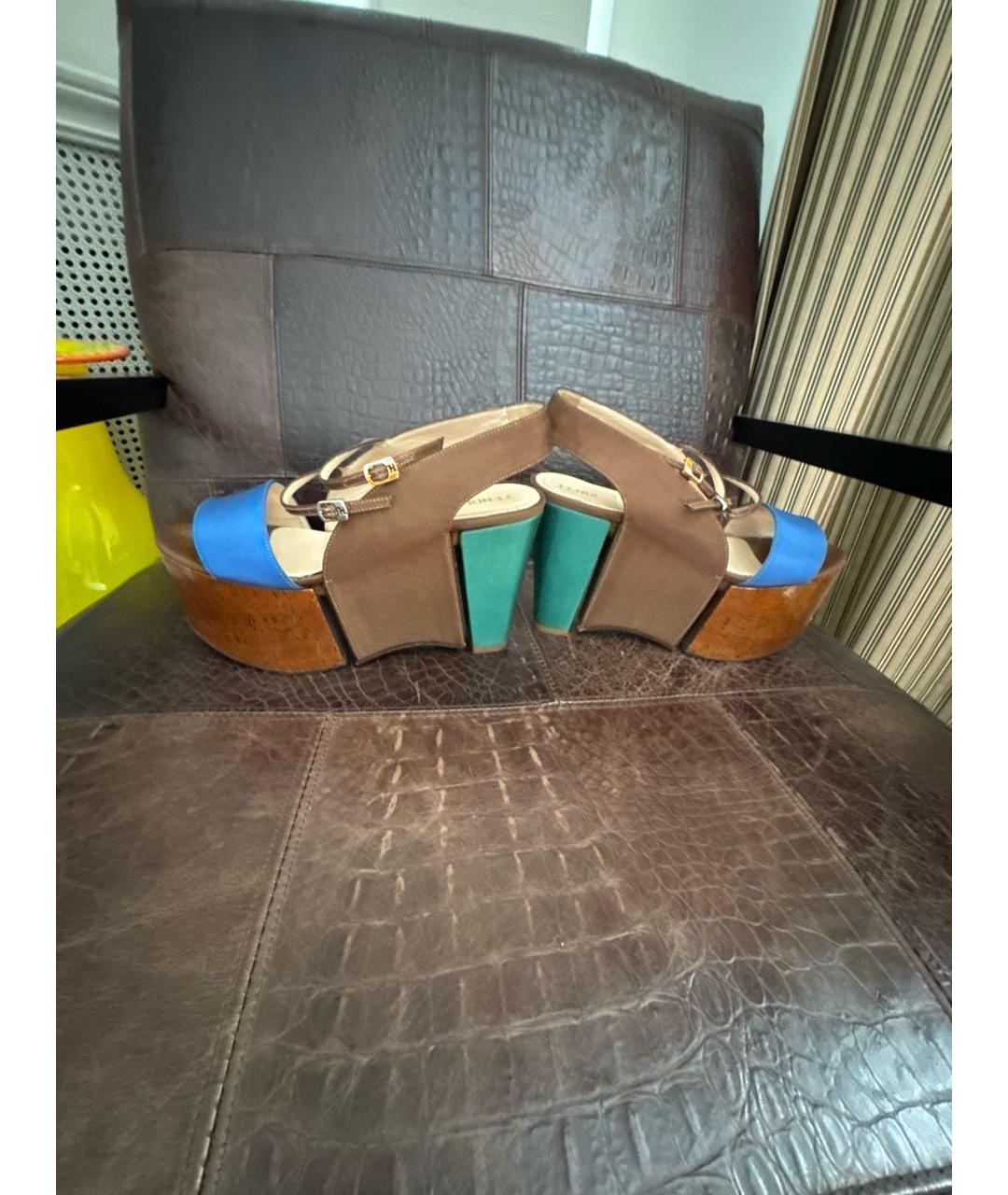 FENDI Мульти текстильные босоножки, фото 6