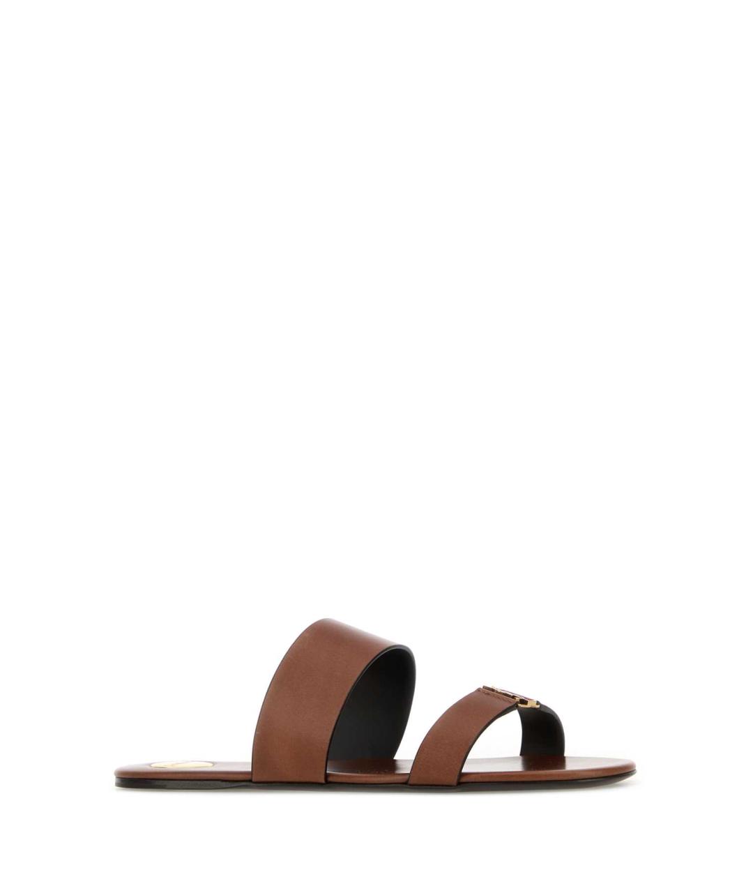 SAINT LAURENT Коричневые кожаные шлепанцы, фото 2