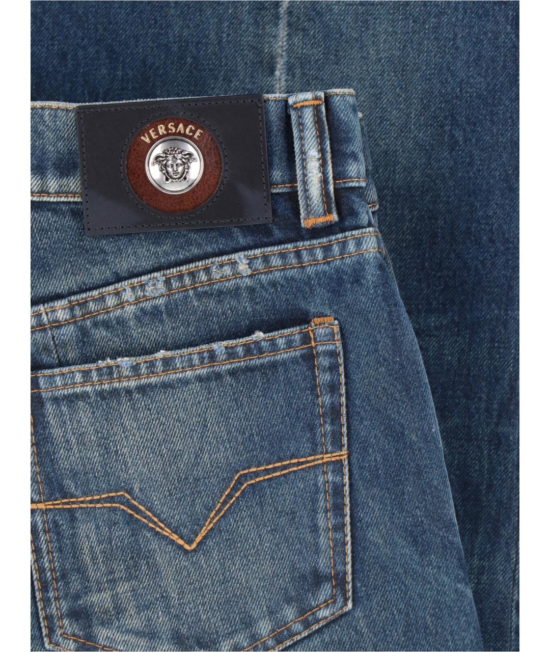 VERSACE Синие хлопковые прямые джинсы, фото 4