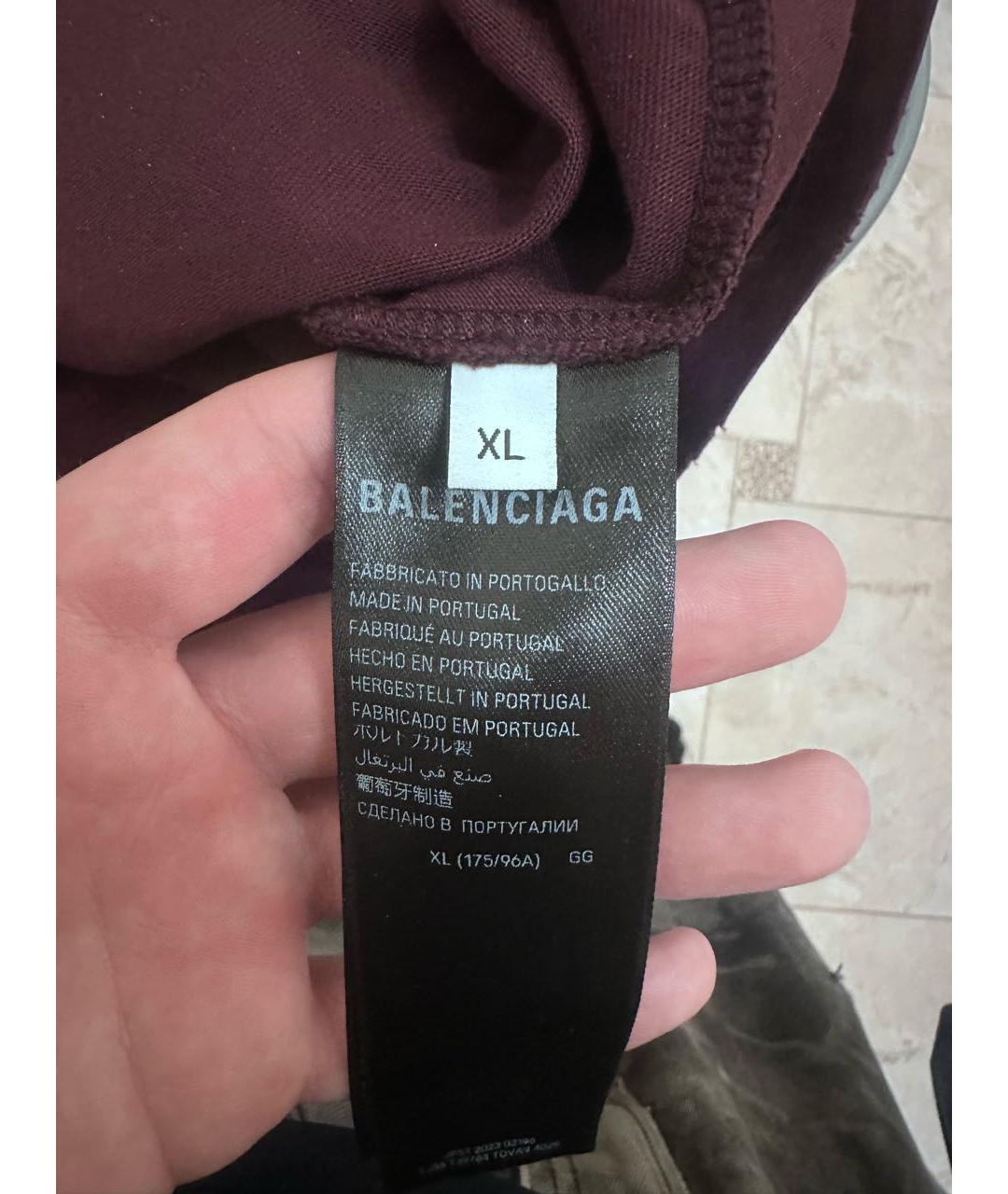 BALENCIAGA Бордовая хлопковая футболка, фото 3