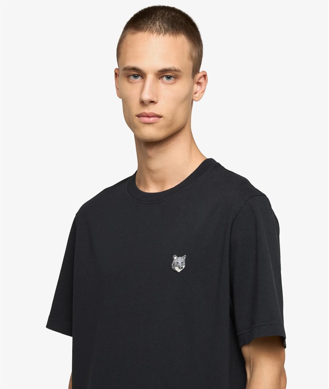 MAISON KITSUNE Черная хлопковая футболка, фото 3