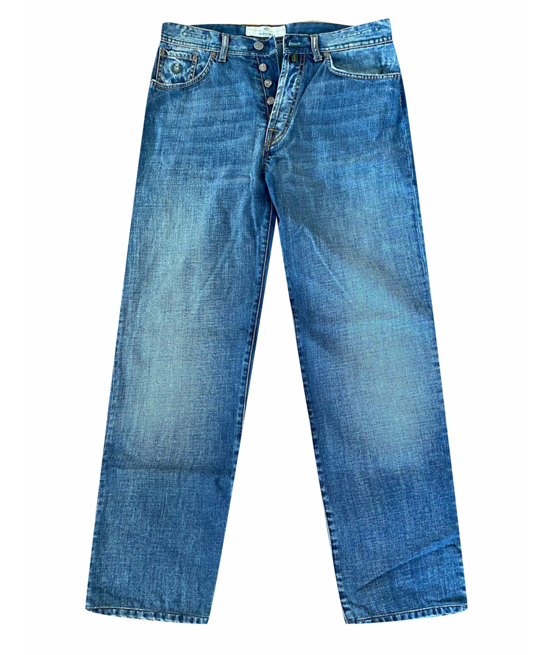 LUIGI BORRELLI Синие хлопковые прямые джинсы, фото 1