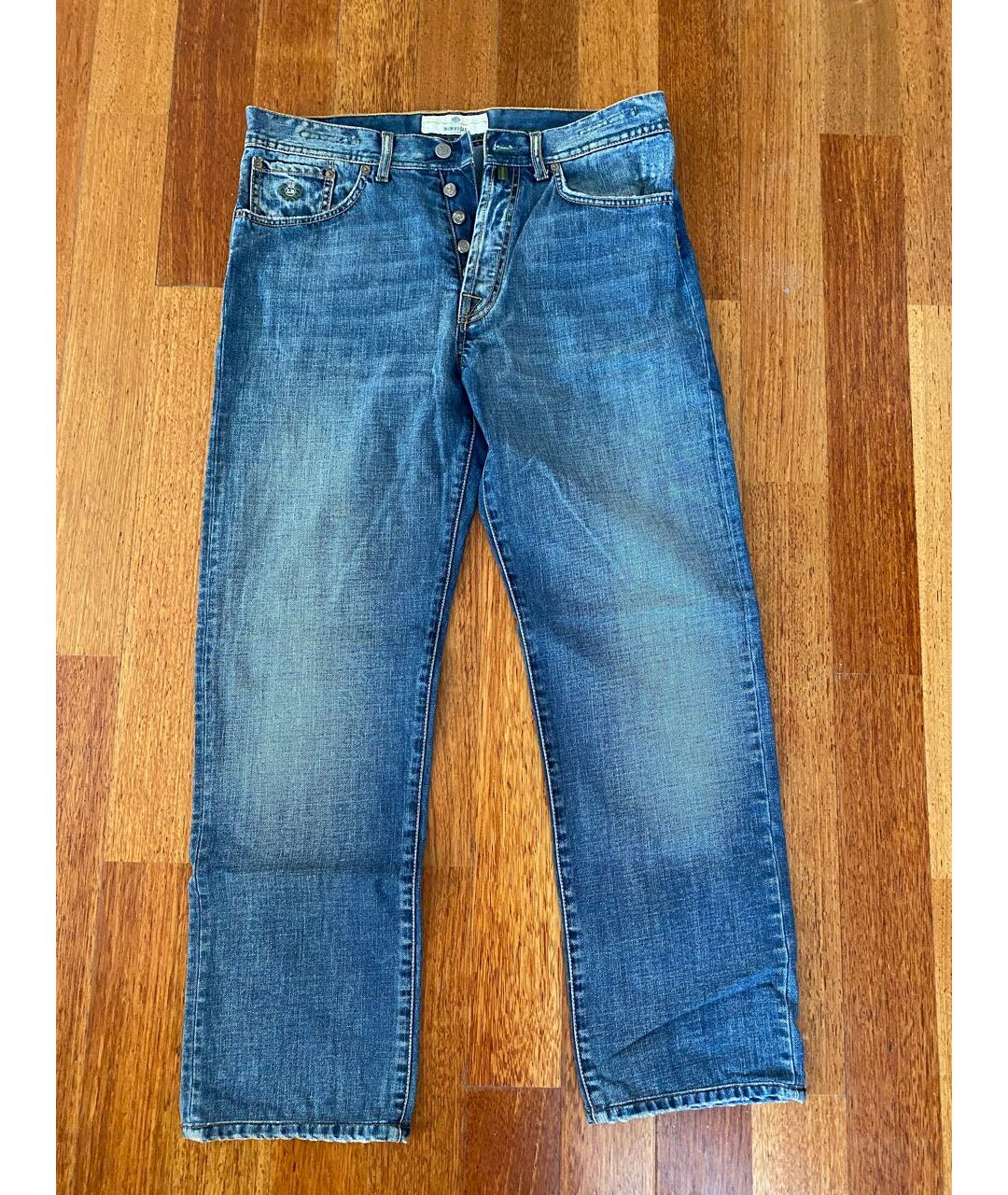 LUIGI BORRELLI Синие хлопковые прямые джинсы, фото 7
