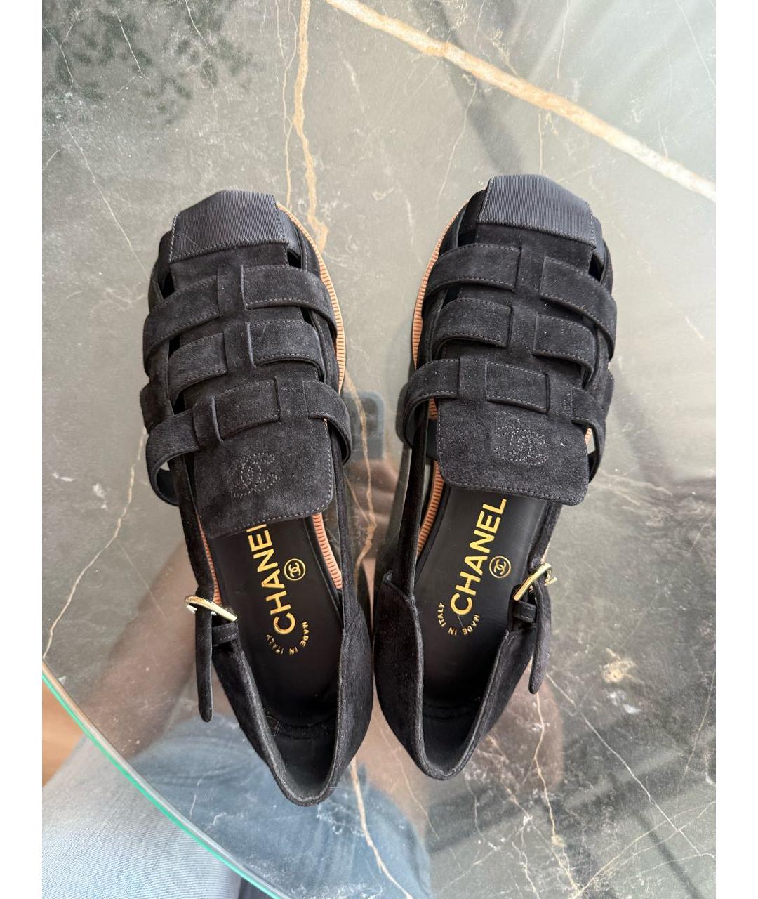 CHANEL Черные замшевые сандалии, фото 5