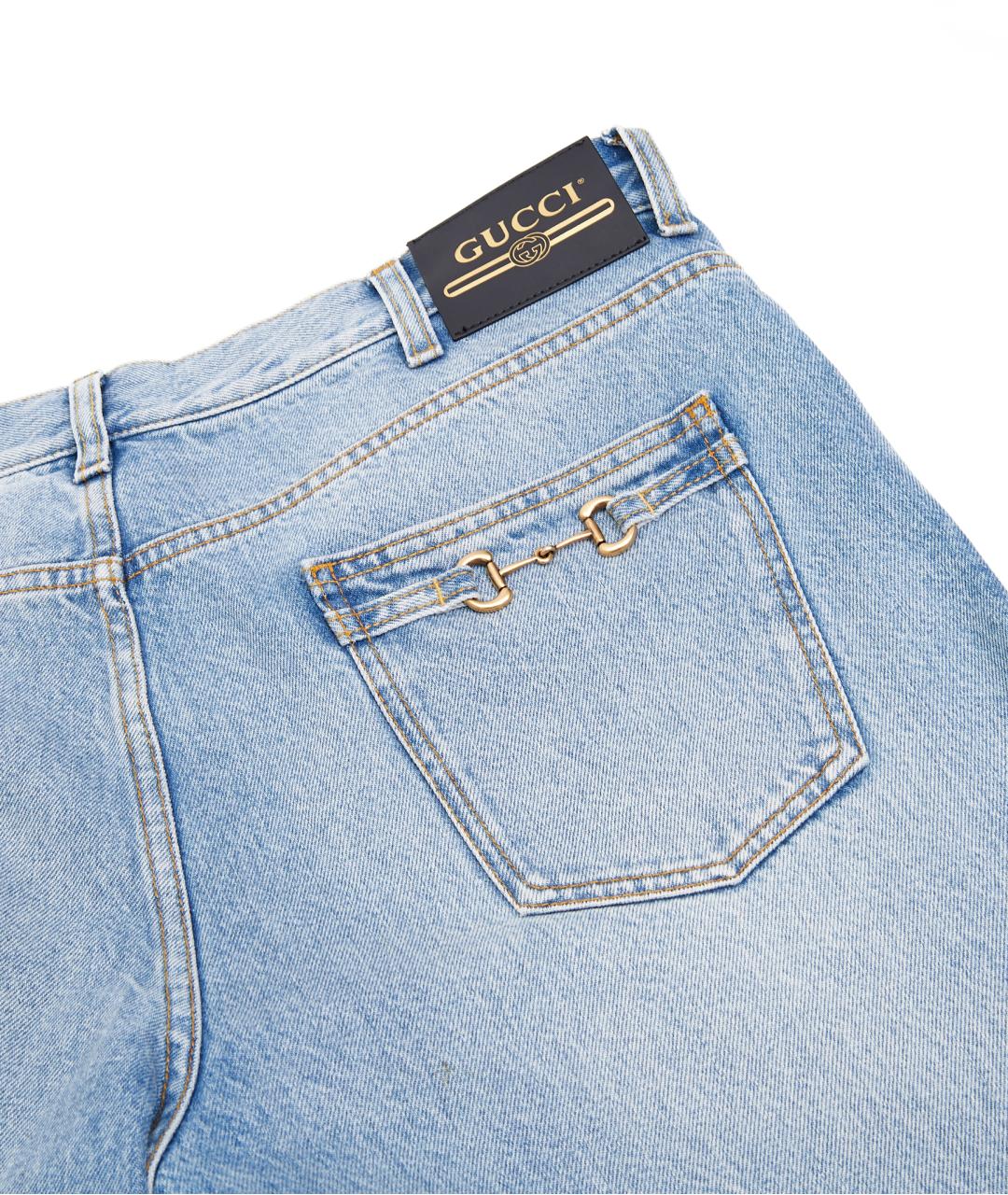 GUCCI Голубые хлопковые прямые джинсы, фото 5