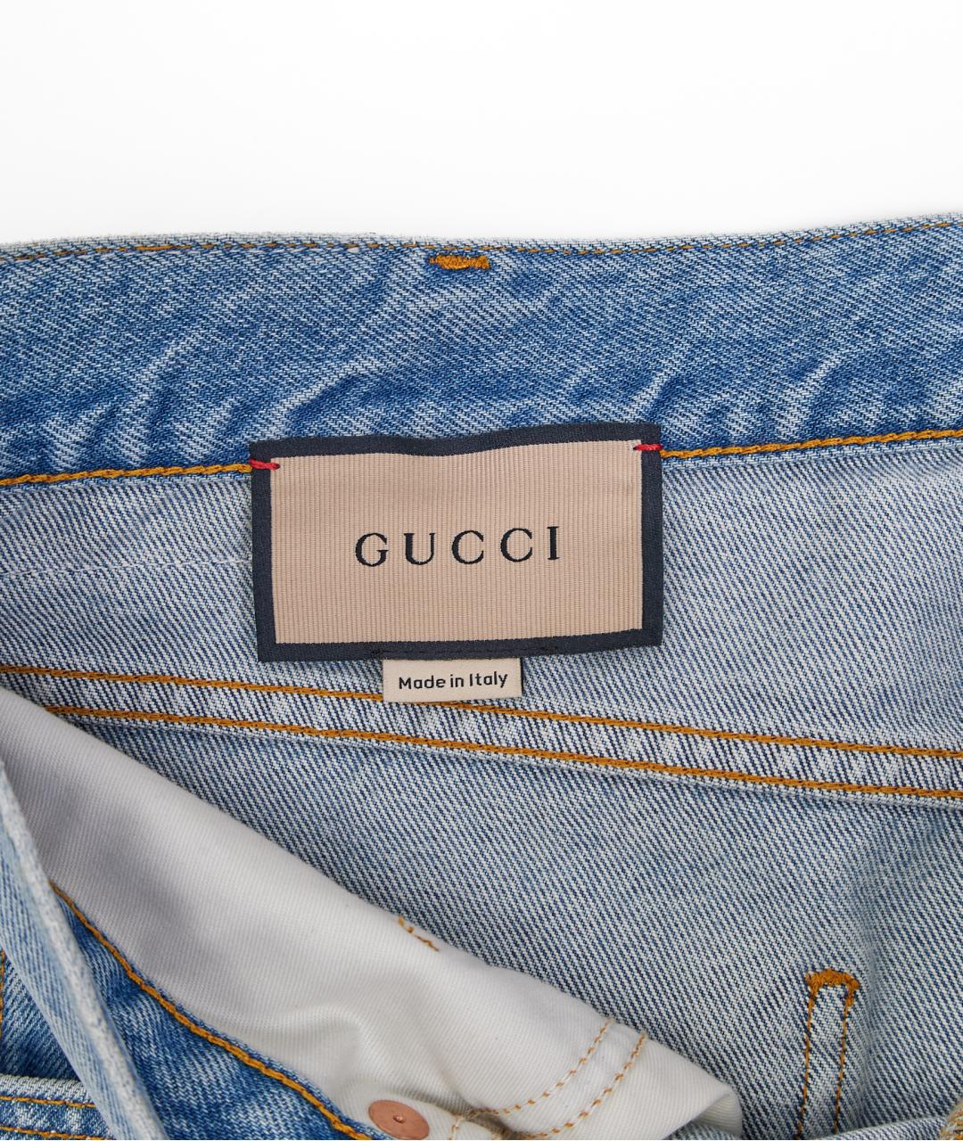 GUCCI Голубые хлопковые прямые джинсы, фото 3