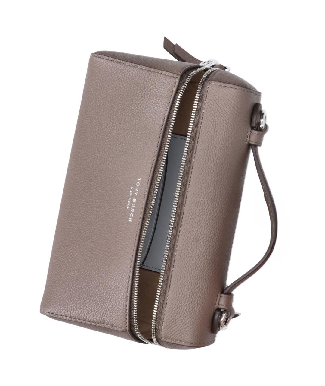 TORY BURCH Серая кожаная сумка с короткими ручками, фото 4