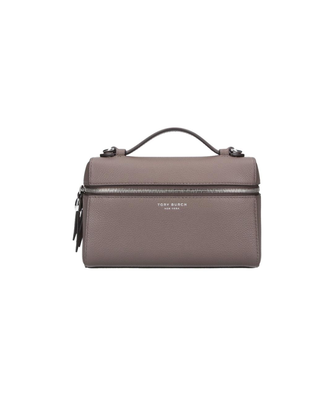 TORY BURCH Серая кожаная сумка с короткими ручками, фото 6