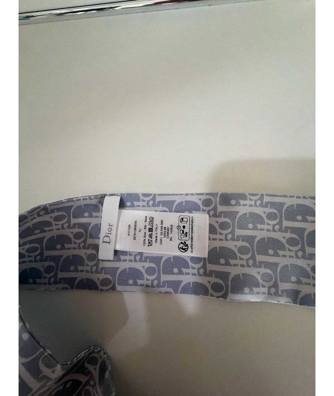 CHRISTIAN DIOR Голубой шелковый шарф, фото 3