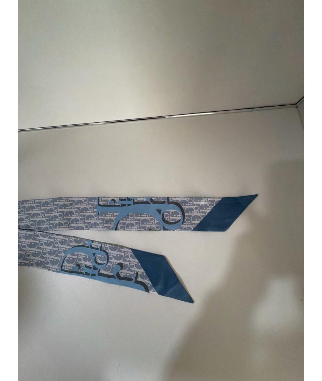 CHRISTIAN DIOR Голубой шелковый шарф, фото 2