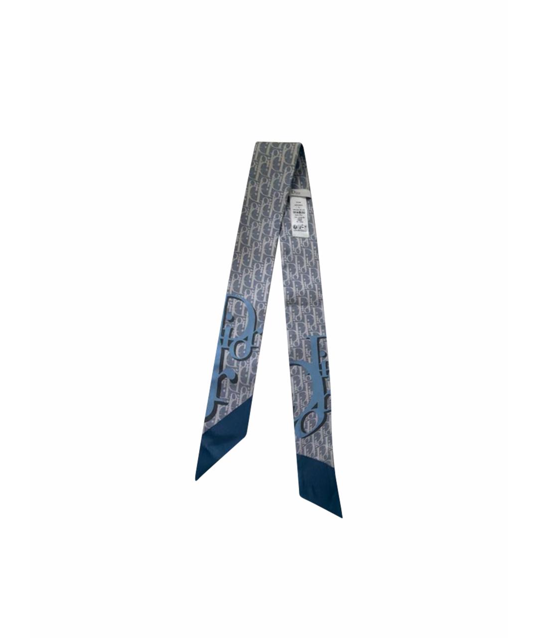 CHRISTIAN DIOR Голубой шелковый шарф, фото 1