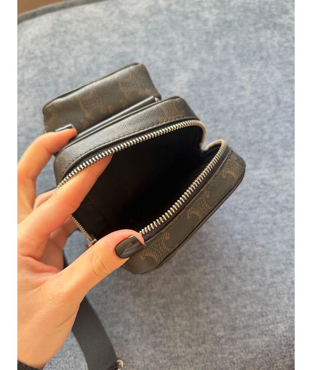 CELINE Коричневая кожаная сумка на плечо, фото 4