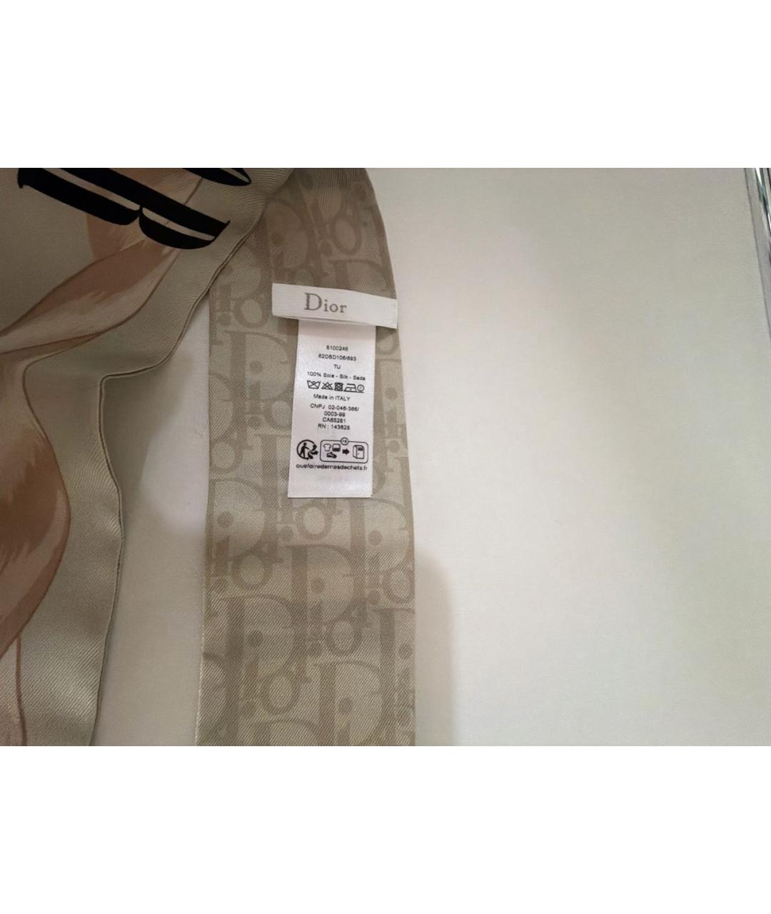 CHRISTIAN DIOR Бежевый шелковый шарф, фото 3