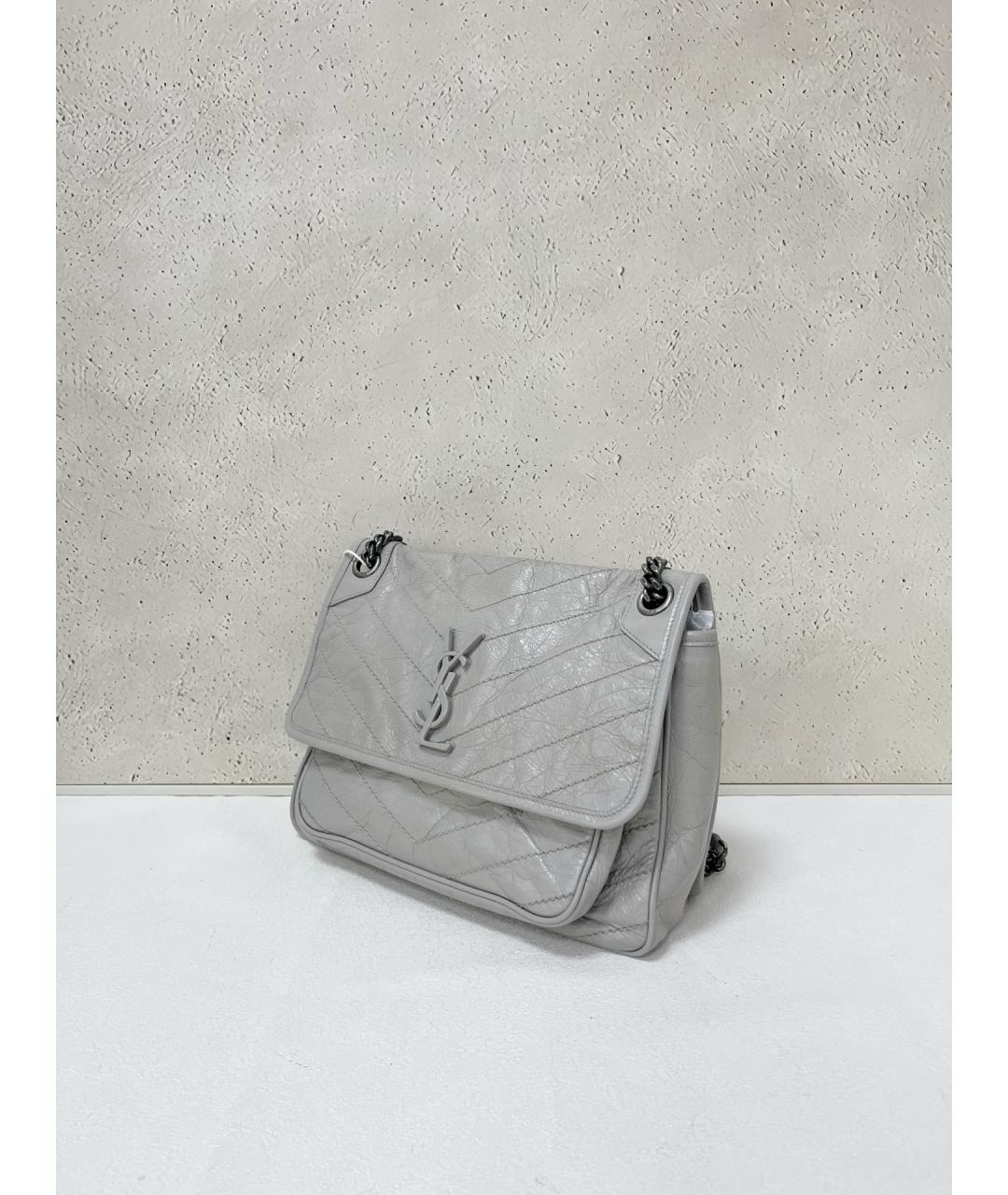 SAINT LAURENT Серая кожаная сумка через плечо, фото 2