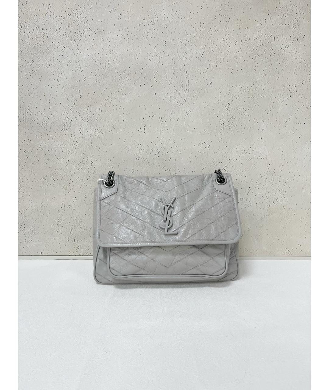 SAINT LAURENT Серая кожаная сумка через плечо, фото 5