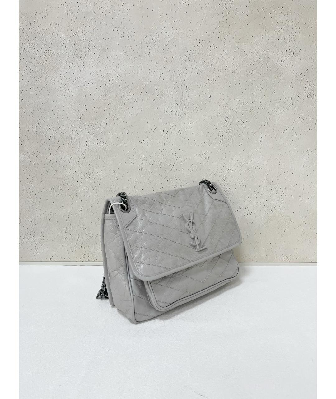 SAINT LAURENT Серая кожаная сумка через плечо, фото 3