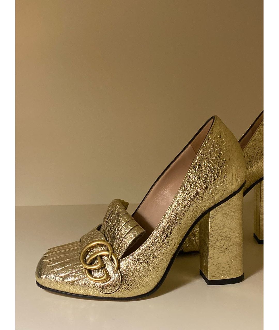 GUCCI Золотые кожаные туфли, фото 6
