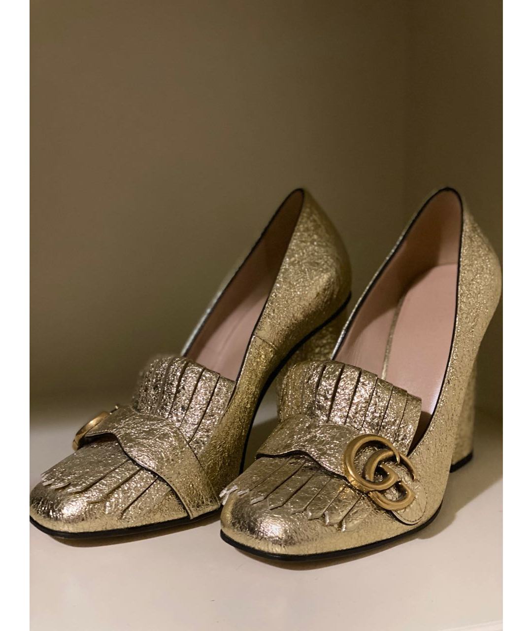 GUCCI Золотые кожаные туфли, фото 5