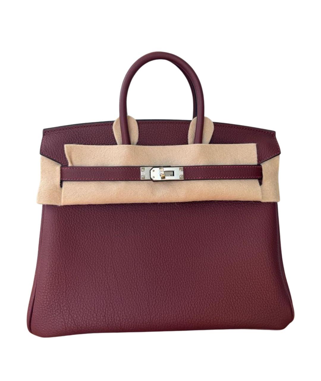 HERMES Бордовая кожаная сумка с короткими ручками, фото 1