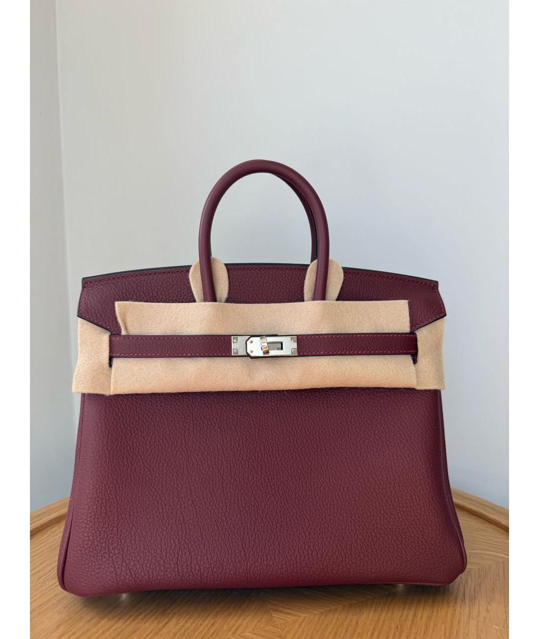 HERMES Бордовая кожаная сумка с короткими ручками, фото 3