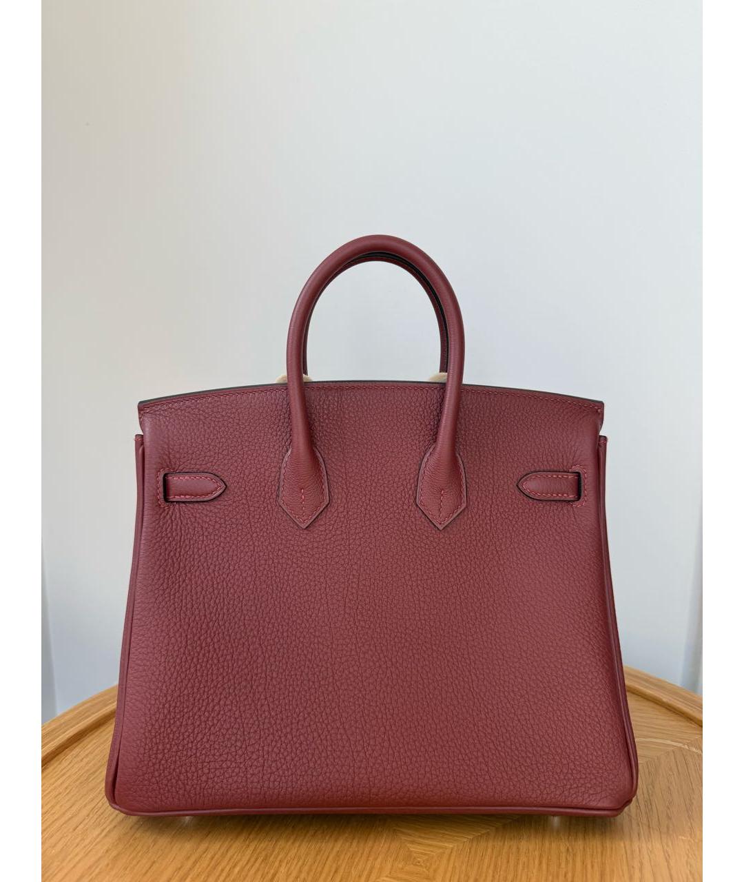HERMES Бордовая кожаная сумка с короткими ручками, фото 2